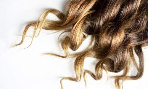 long brown curly hair on white isolated background